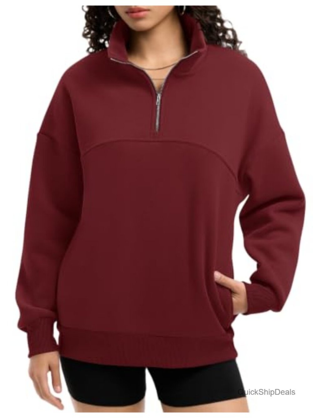 Women's Quarter Zip Fleece Pullover Sweatshirt with Pockets